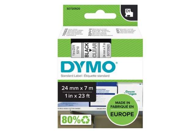 Immagine di Nastro D1 537100 - 24 mm x 7 mt - nero/trasparente - Dymo