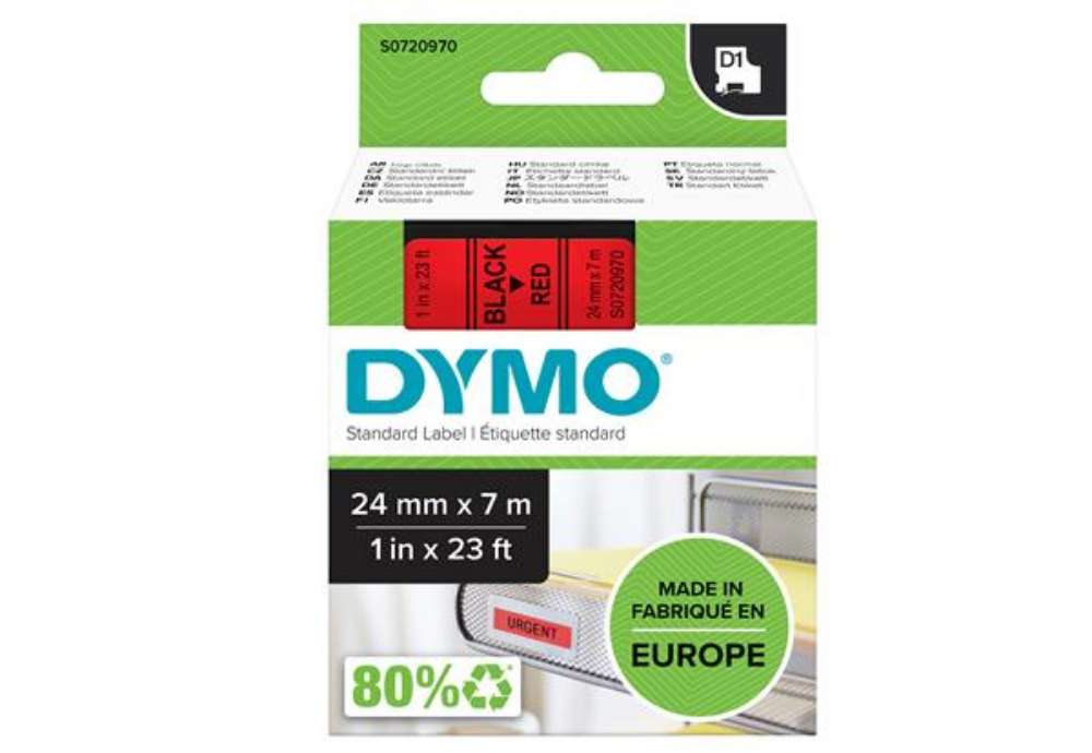 Immagine di Nastro D1 standard 537170 - 24 mm x 7 mt - PL - nero/rosso - Dymo
