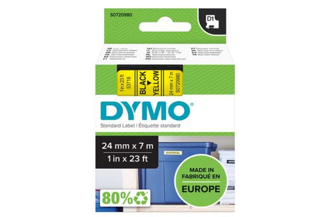 Immagine di Nastro D1 standard 537180 - 24 mm x 7 mt - PL - nero/giallo - Dymo