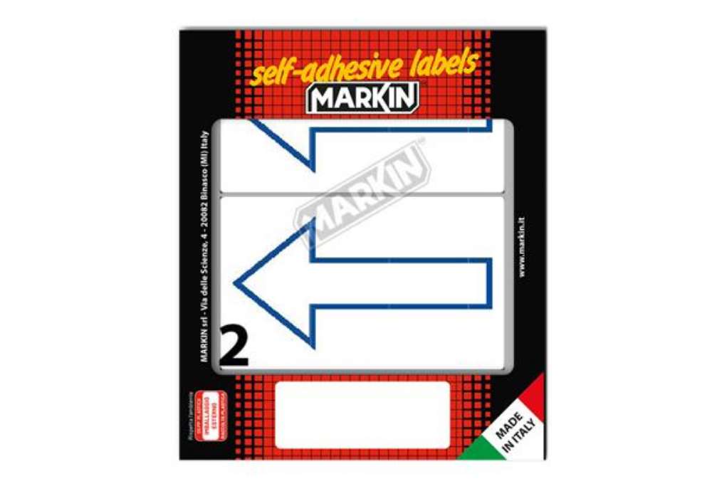 Immagine di Etichette adesive - in carta - permanenti - 115 x 70 mm - 2 et/fg - 10 fogli - simbolo freccia blu (