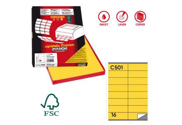 Immagine di Etichette adesive C/501 - in carta - permanenti - 105 x 36 mm - 16 et/fg - 100 fogli - giallo - Mark