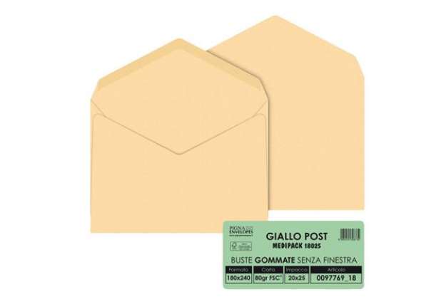 Immagine di Busta Giallo Postale - gommata - 18 x 24 cm - 80 gr - carta riciclata FSC - giallo - Pigna Envelopes