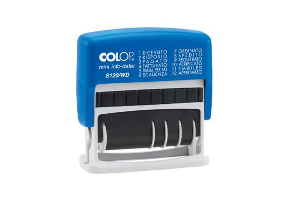Immagine di Timbro Mini Info S120/WD Datario + Polinomio - 12 diciture 4 mm - autoinchiostrante - Colop