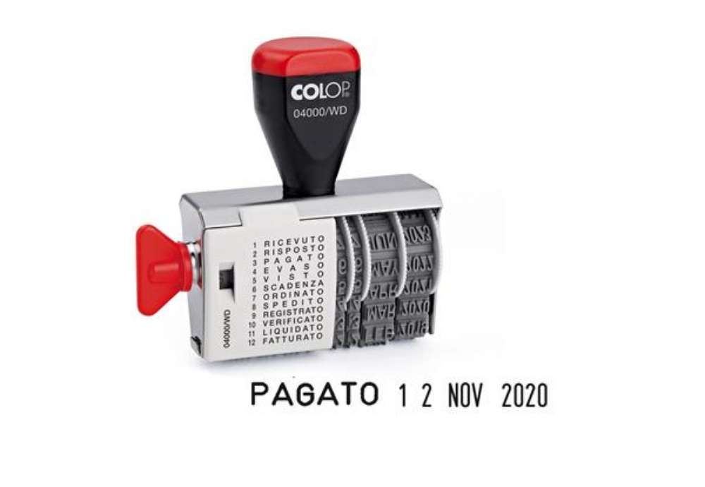 Immagine di Timbro 04000/WD datario + Polinomio - 12 diciture 4 mm - Colop