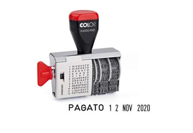 Immagine di Timbro 04000/WD datario + Polinomio - 12 diciture 4 mm - Colop