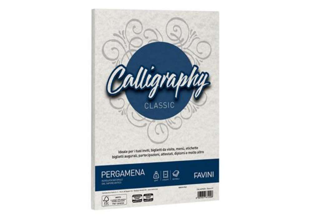 Immagine di Carta Calligraphy Pergamena - A4 - 90 gr - bianco 01 - Favini - conf. 50 fogli