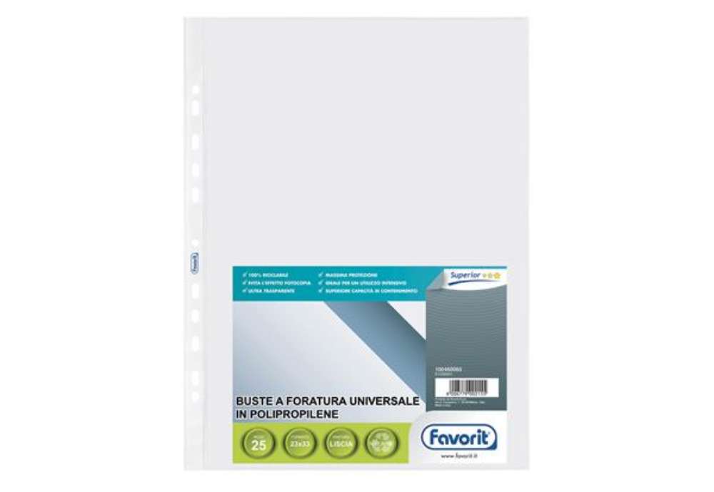 Immagine di Buste forate Special PP - Superior - liscio - 23 x 33 cm - trasparente - Favorit - conf. 25 buste
