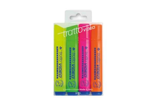 Immagine di Evidenziatore Tratto Video  - punta a scalpello - tratto da 1,0-5,0mm - astuccio 4 colori - Tratto