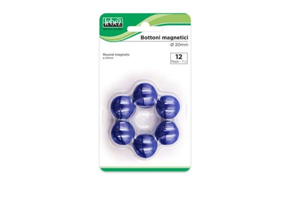 Immagine di Bottoni magnetici - diametro 2 cm - blu - Lebez - blister 12 pezzi