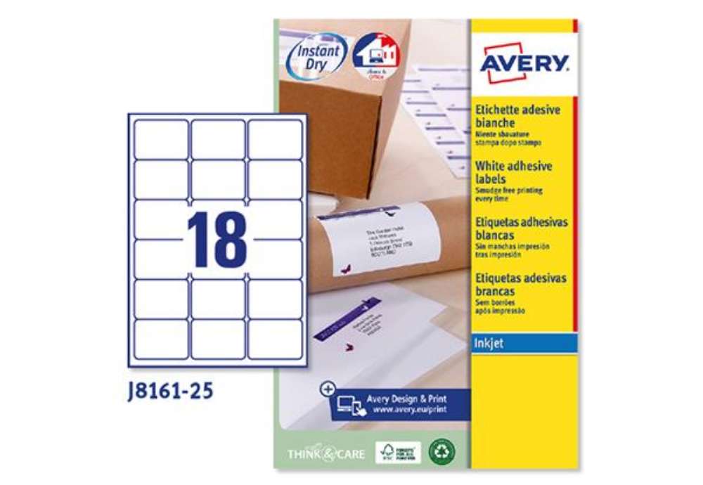 Immagine di Etichette adesive J8161 - in carta - angoli arrotondati - inkjet - permanenti - 63,5 x 46,6 mm - 18