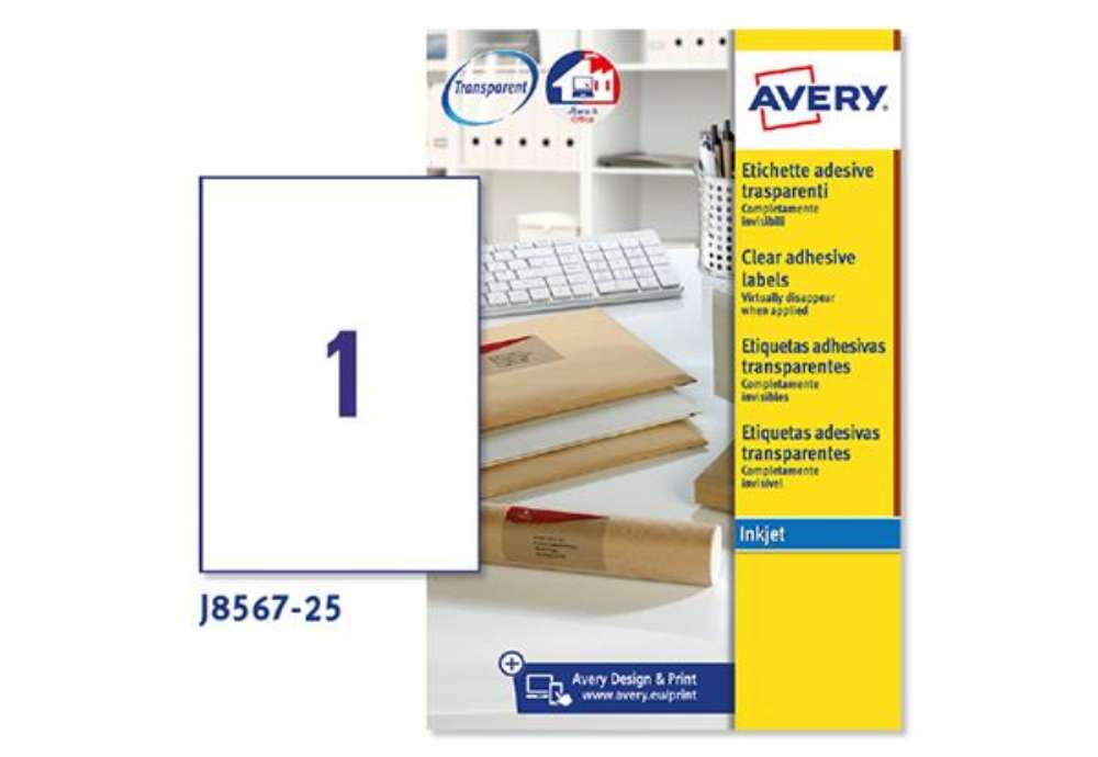 Immagine di Etichette adesive J8567 - in poliestere - inkjet - permanenti - 210 x 297 mm - 1 et/fg - 25 fogli -