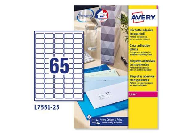 Immagine di Etichette adesive L7551 - in poliestere - laser - permanenti - 38,1 x 21,2 mm - 65 et/fg - 25 fogli