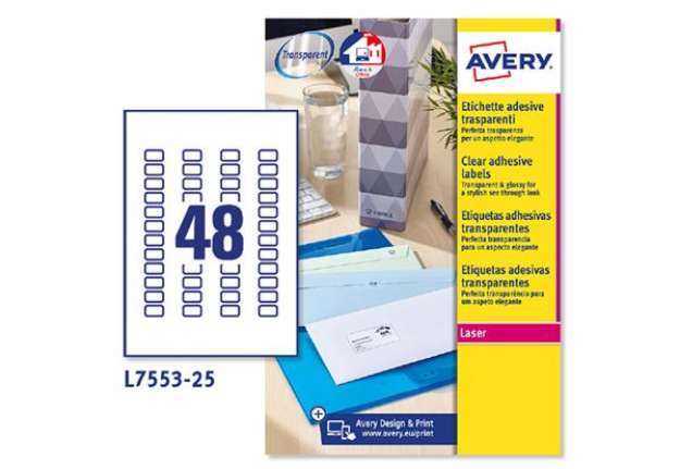 Immagine di Etichette adesive L7553 - in poliestere - laser - permanenti - 22 x 12,7 mm - 48 et/fg - 25 fogli -