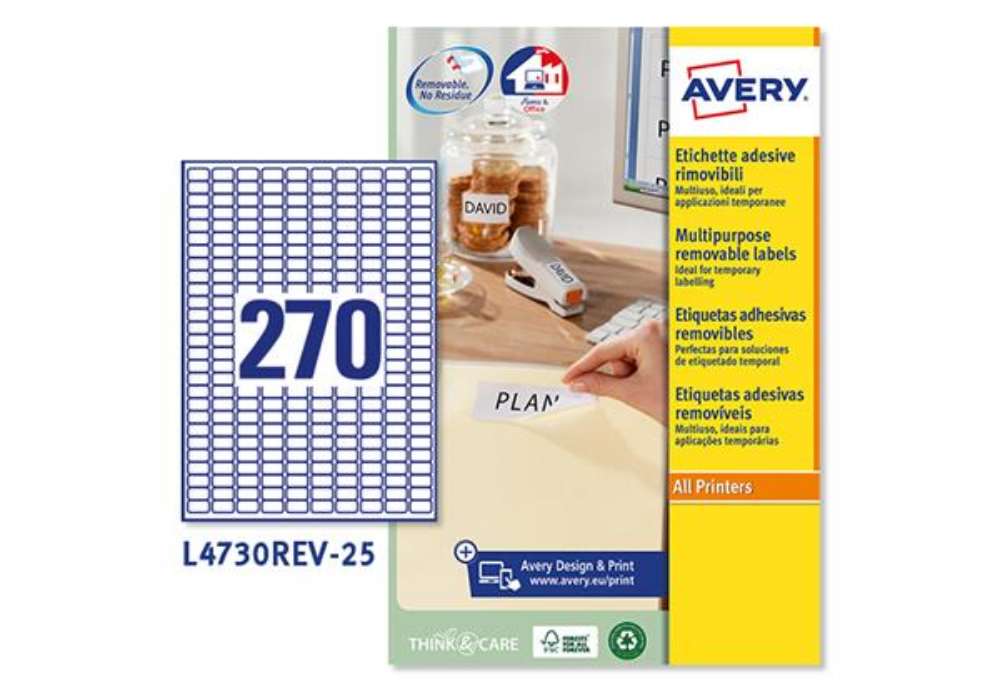 Immagine di Etichette adesive L4730REV - in carta - angoli arrotondati - rimovibili - 17,8 x 10 mm - 270 et/fg -