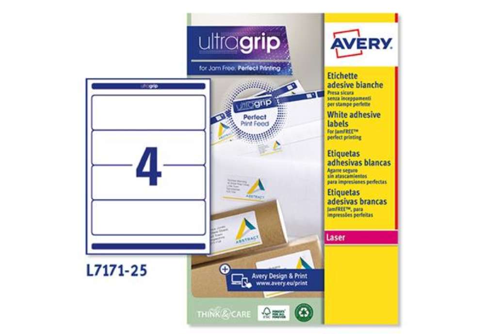Immagine di Etichette adesive L7171 - in carta - angoli arrotondati - permanenti - 200 x 60 mm - 4 et/fg - 25 fo