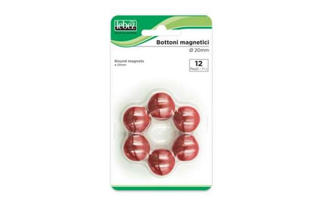 Immagine di Bottoni magnetici - diametro 2 cm - rosso - Lebez - blister 12 pezzi