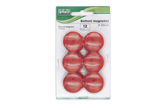 Immagine di Bottoni magnetici - diametro 3 cm - rosso - Lebez - blister 12 pezzi