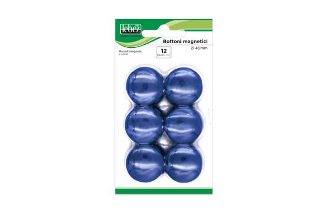 Immagine di Bottoni magnetici - diametro 4 cm - blu - Lebez - blister 12 pezzi