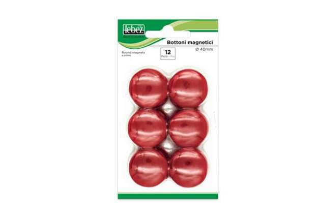 Immagine di Bottoni magnetici - diametro 4 cm - rosso - Lebez - blister 12 pezzi