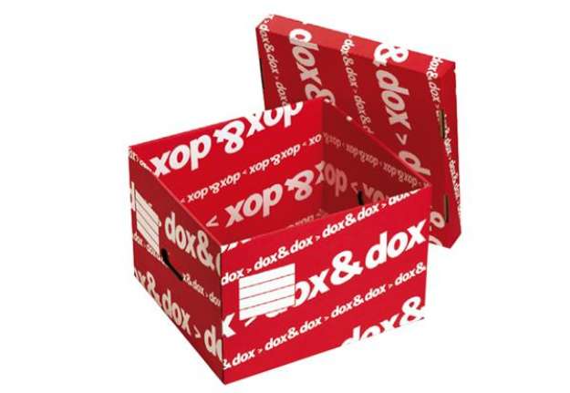 Immagine di Scatola Dox&Dox - con coperchio - 39,5x28x35,5 cm - bianco e rosso - Esselte Dox