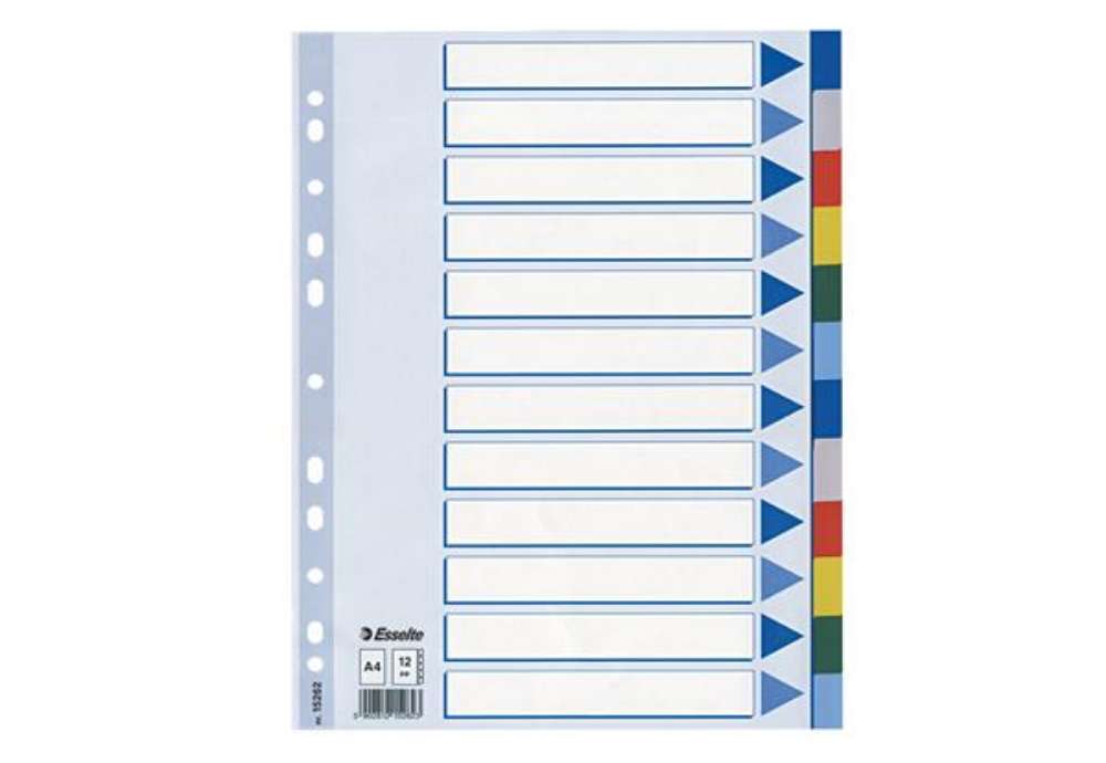 Immagine di Separatore - 12 tasti colorati - PP - A4 - multicolore - Esselte