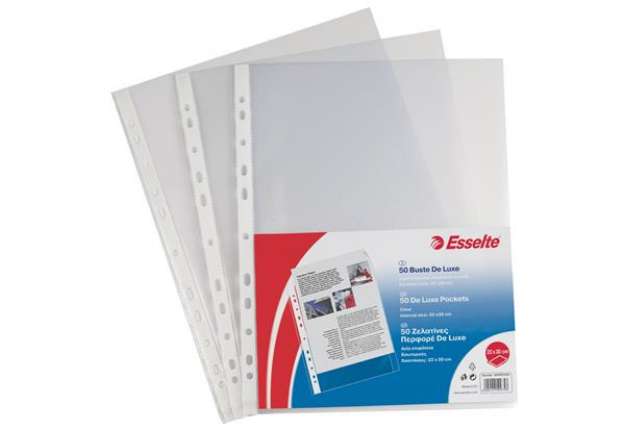 Immagine di Buste forate CopySafe - DeLuxe - liscio - 22x30 cm - trasparente - Esselte - conf. 50 pezzi