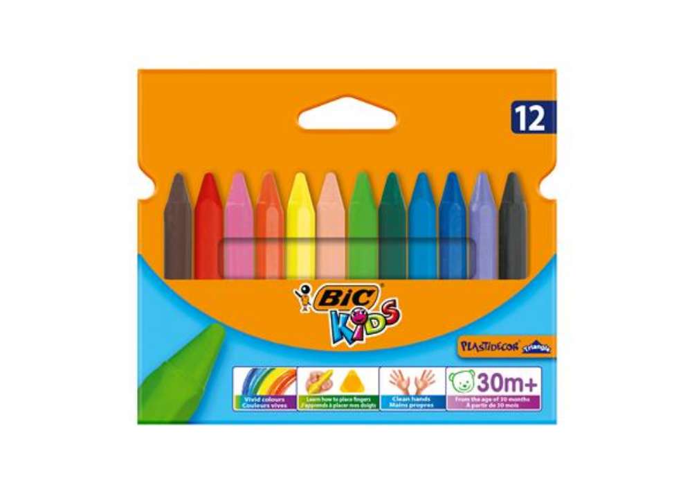 Immagine di Pastelli Plastidecor - in plastica - colori assortiti - Bic - astuccio 12 colori triangle