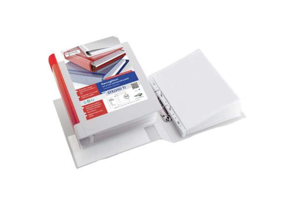 Immagine di Raccoglitore personalizzabile Stelvio TI - 22 x 30 cm - 2 anelli a Q 65 mm - dorso 9 cm - bianco - S