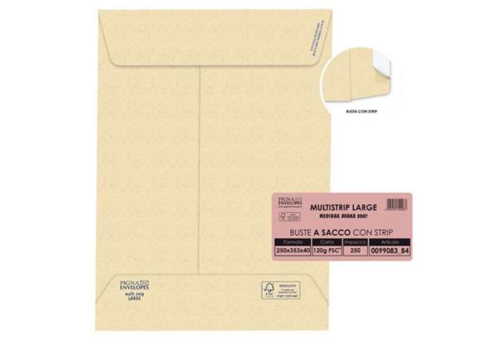 Immagine di Busta a sacco Multi Strip Large - soffietti laterali - strip adesivo - 25 x 35,3 x 4 cm - 120 gr - c