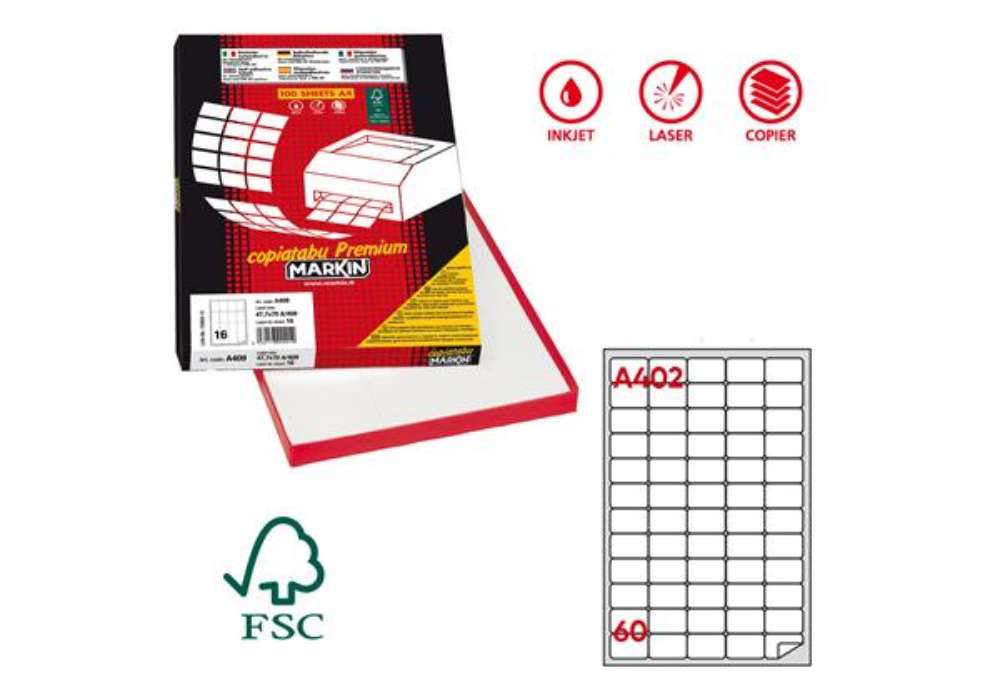 Immagine di Etichette adesive A/402 - in carta - permanenti - 37,5 x 23,5 mm - 60 et/fg - 100 fogli - bianco - a