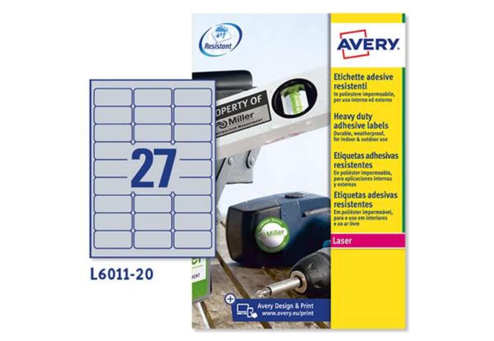 Immagine di Etichette adesive L6011 - in poliestere - laser - permanenti - 63,5 x 29,6 mm - 27 et/fg - 20 fogli