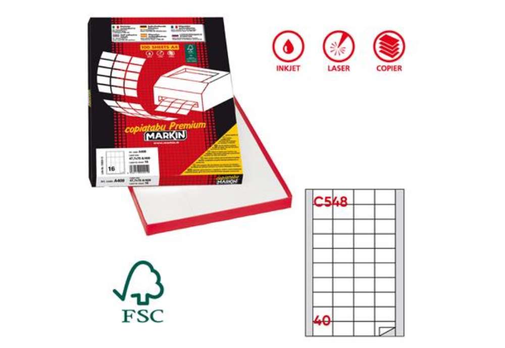 Immagine di Etichette adesive C/548 - in carta - permanenti - 45 x 29,7 mm - 40 et/fg - 100 fogli - bianco - Mar
