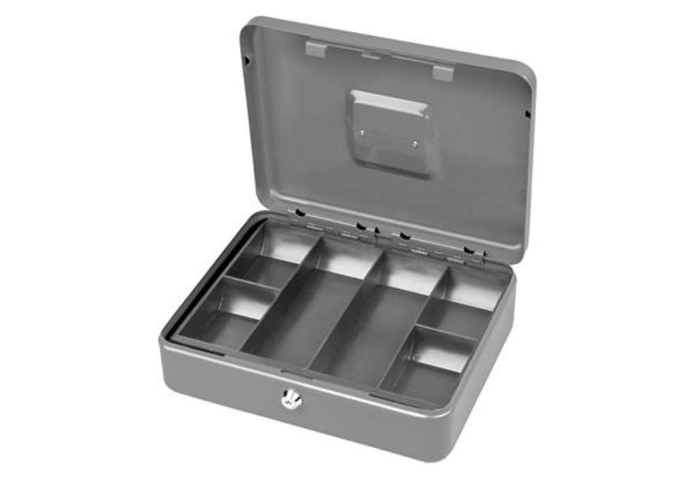 Immagine di Cassetta portavalori Secur - 37 x 28 x 9 cm - grigio chiaro - Metalplus