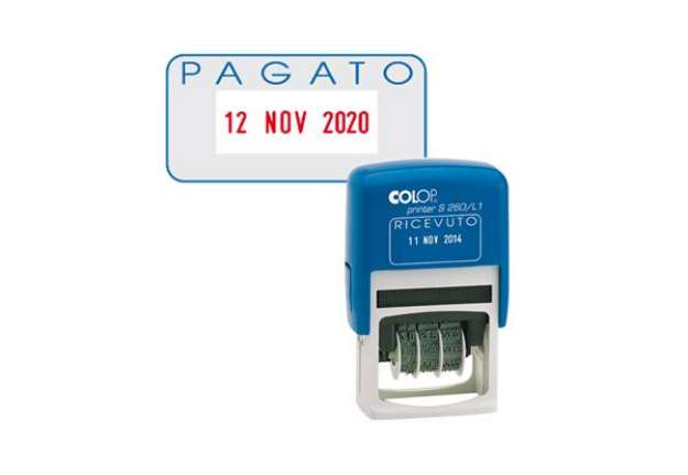 Immagine di Timbro S260/L2 Datario + PAGATO - 4 mm - autoinchiostrante - bicolore - Colop