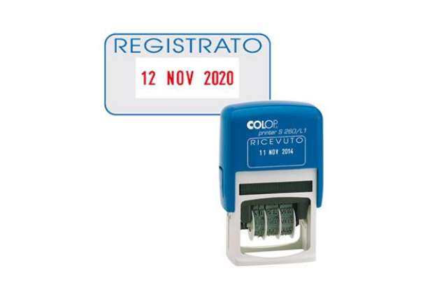 Immagine di Timbro S260/L3 Datario + REGISTRATO - 4 mm - autoinchiostrante - bicolore - Colop