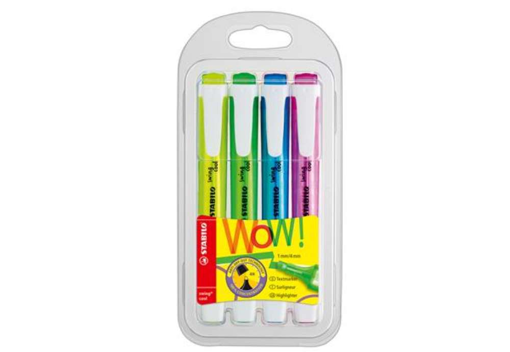 Immagine di Evidenziatore Swing Cool - punta a scalpello - tratto 1 - 4 mm - Stabilo - astuccio 4 colori