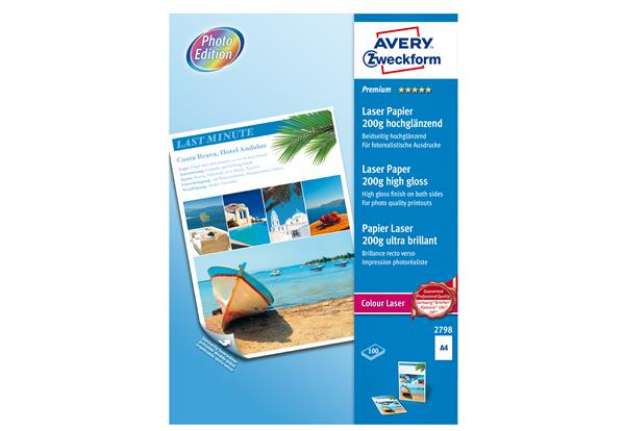 Immagine di Carta laser - A4 - 200 gr - effetto extra glossy - bianco - Avery - conf. 100 fogli