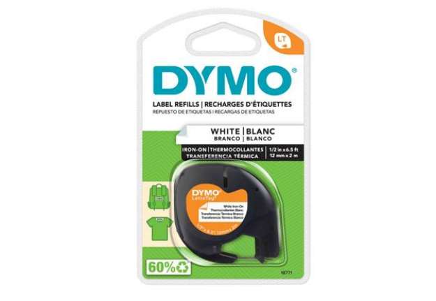 Immagine di Nastro Letratag - 12 mm x 2 mt - bianco - termoadesivo - Dymo