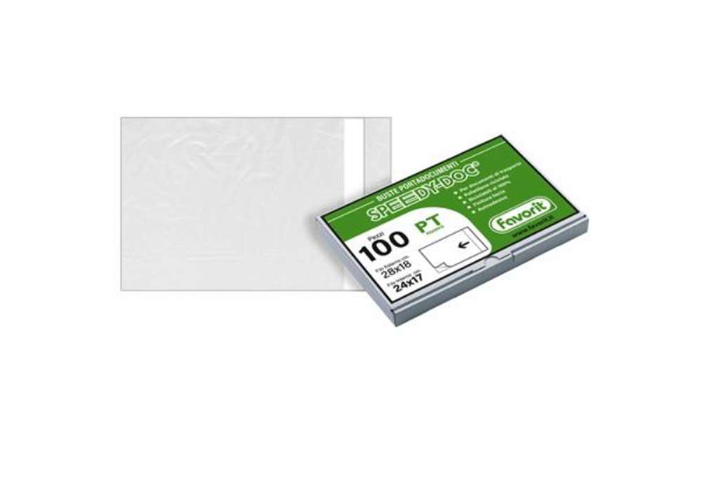 Immagine di Busta adesiva Speedy Doc - apertura lato corto - PT (22,5 x 16 cm) - LDPE - trasparente - Favorit -