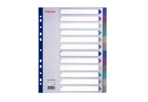 Immagine di Separatore - 12 tasti - PP traslucido - A4 maxi - 24,5x29,7 cm - multicolore - Esselte