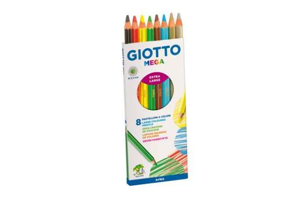 Immagine di Pastelli colorati Mega - diametro mina 5,5 mm - colori assortiti - Giotto - astuccio 8 pezzi