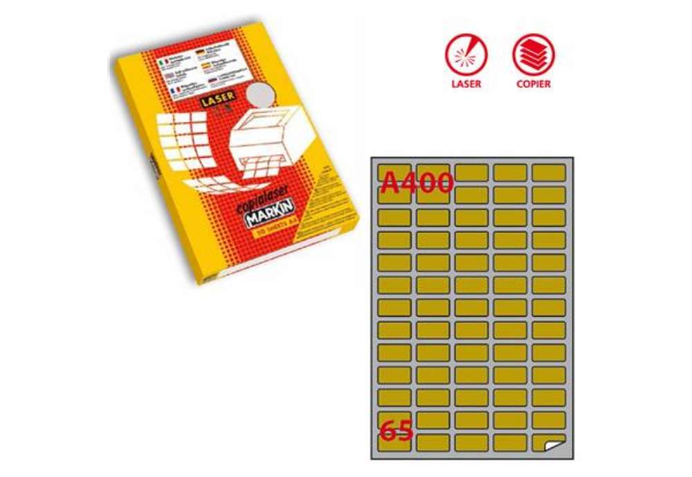 Immagine di Etichette adesive A/400 - in carta - permanenti - 38,1 x 21,2 mm - 65 et/fg - 100 fogli - oro - ango