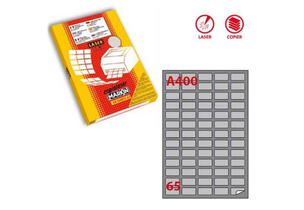 Immagine di Etichette adesive A/400 - in carta - permanenti - 38,1 x 21,2 mm - 65 et/fg - 100 fogli - argento -