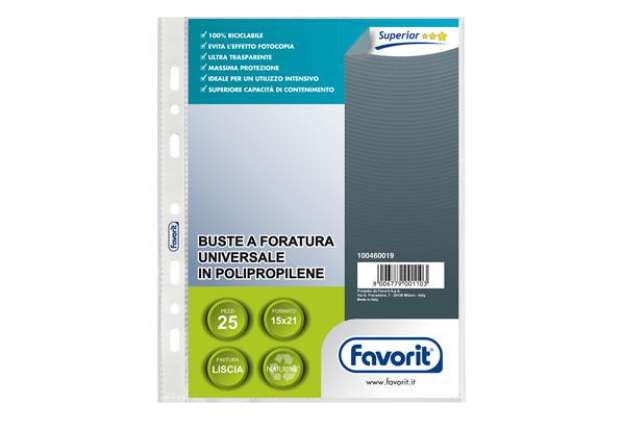 Immagine di Buste forate Special PP - Superior - liscio - 15x21 cm - trasparente - Favorit - conf. 25 pezzi