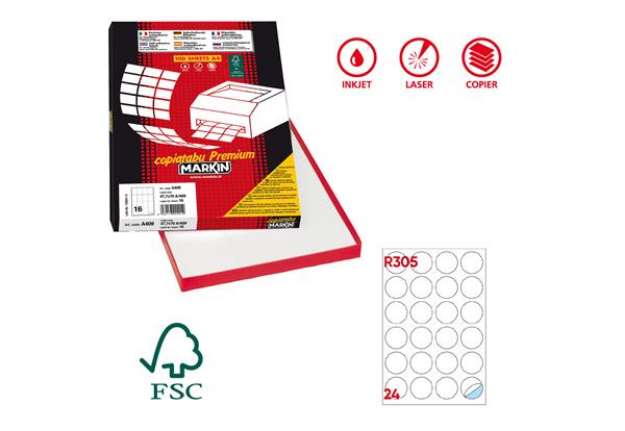 Immagine di Etichette adesive tonde R/305 - in carta - permanenti - diametro 40 mm - 24 et/fg - 100 fogli - bian
