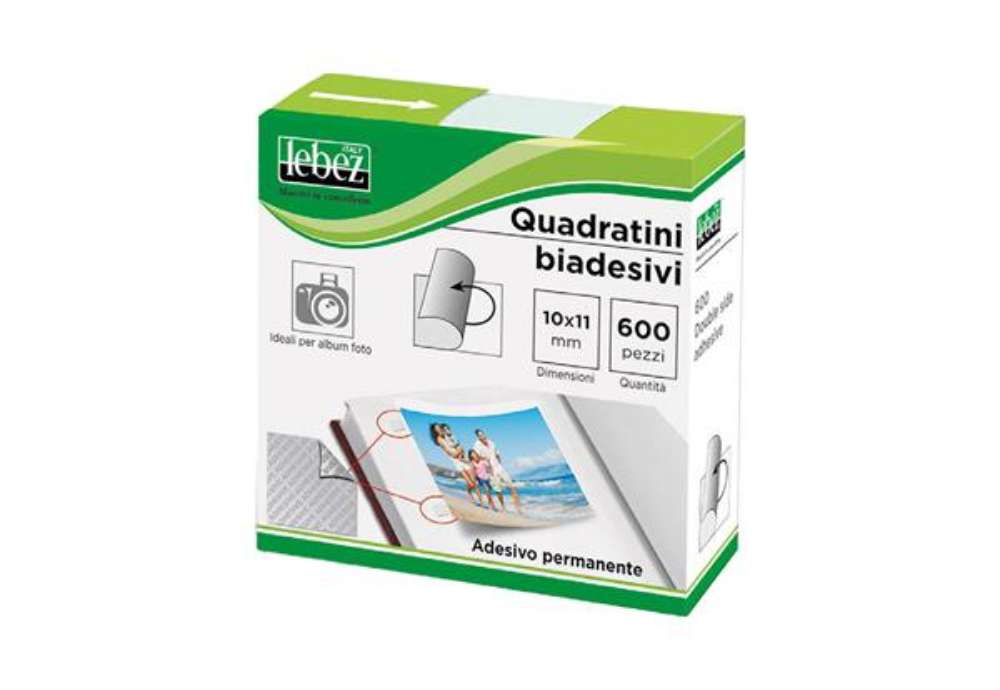 Immagine di Quadratini biadesivi per foto - 10 mm x 11 mm - trasparente - Lebez - conf. 600 pezzi