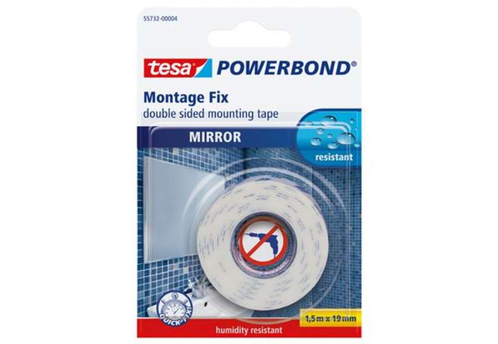 Immagine di Nastro biadesivo per specchi Tesa Powerbond - 19 mm x 1,5 m - bianco - PE - Tesa