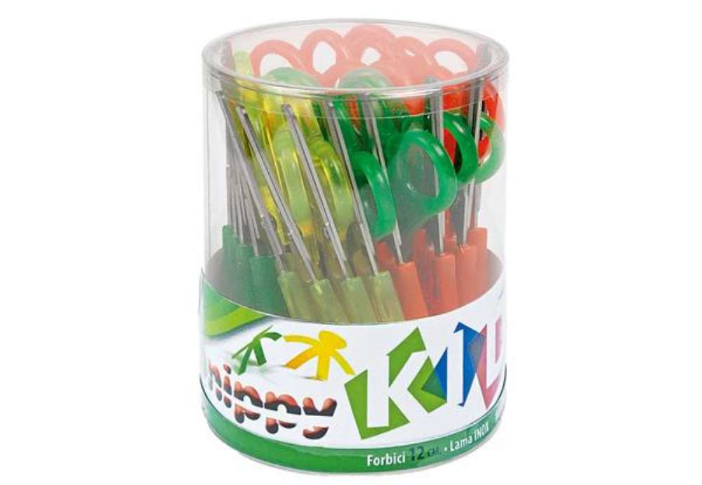 Immagine di Forbici per mancini centimetrate - 13,5 cm - colori assortiti - Lebez - barattolo 24 pezzi