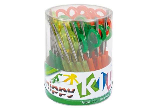 Immagine di Forbici per mancini centimetrate - 13,5 cm - colori assortiti - Lebez - barattolo 24 pezzi