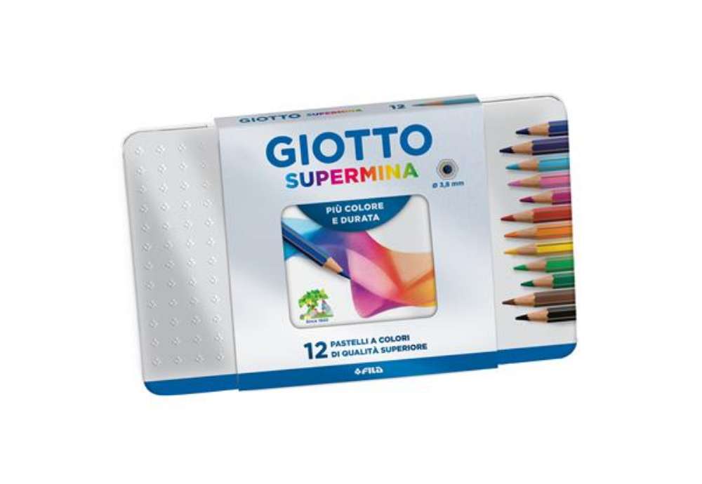 Immagine di Pastello Supermina - mina 4 mm - colori assortiti - Giotto - astuccio in metallo 12 pezzi